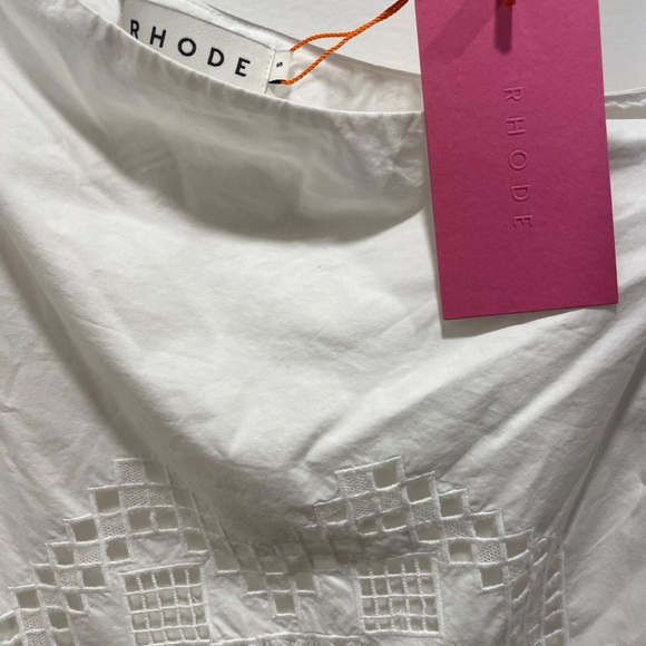 RHODE Martina white eyelet off shoulder mini dress size S - Picture 3 of 10